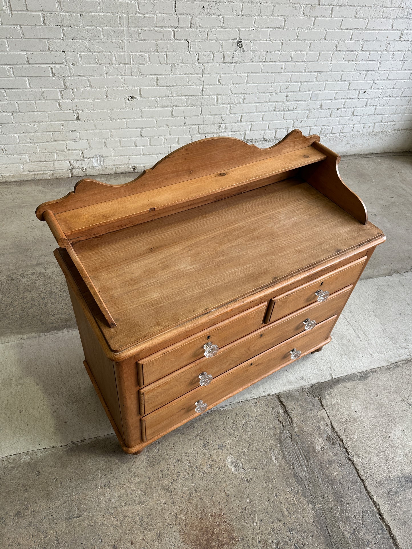 Antique Pine English Chest of Drawers with Flared Upstand c. 1870