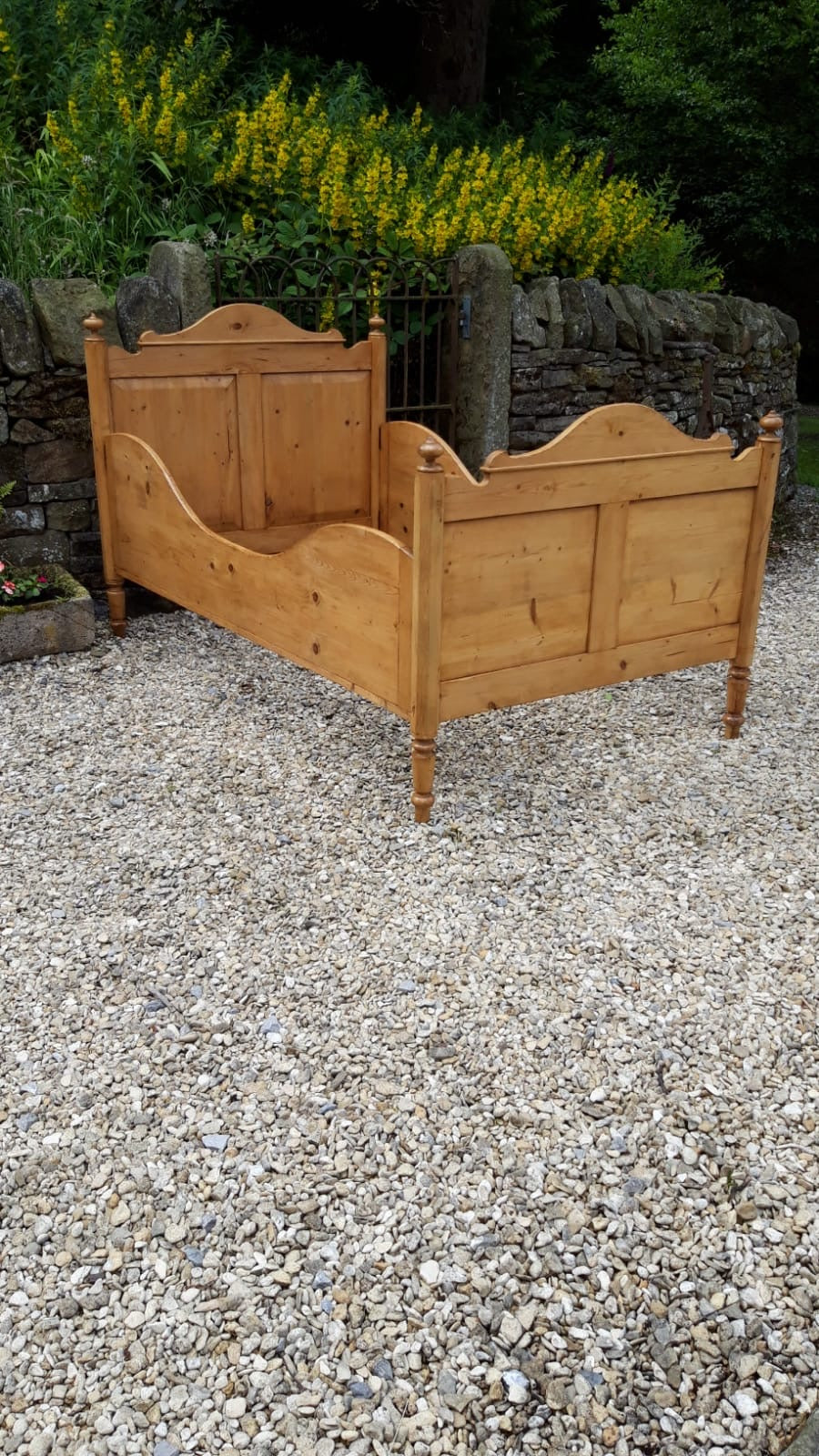 Wide Antique Pine Sleigh Bed c. 1890