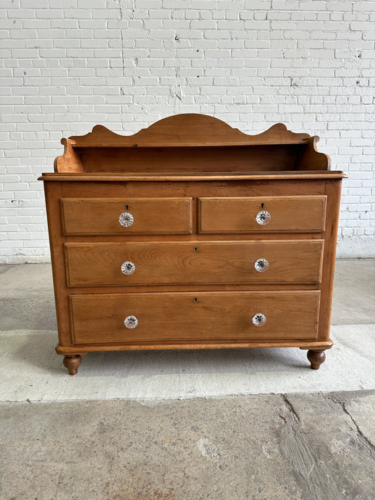 Antique Pine English Chest of Drawers with Flared Upstand c. 1870