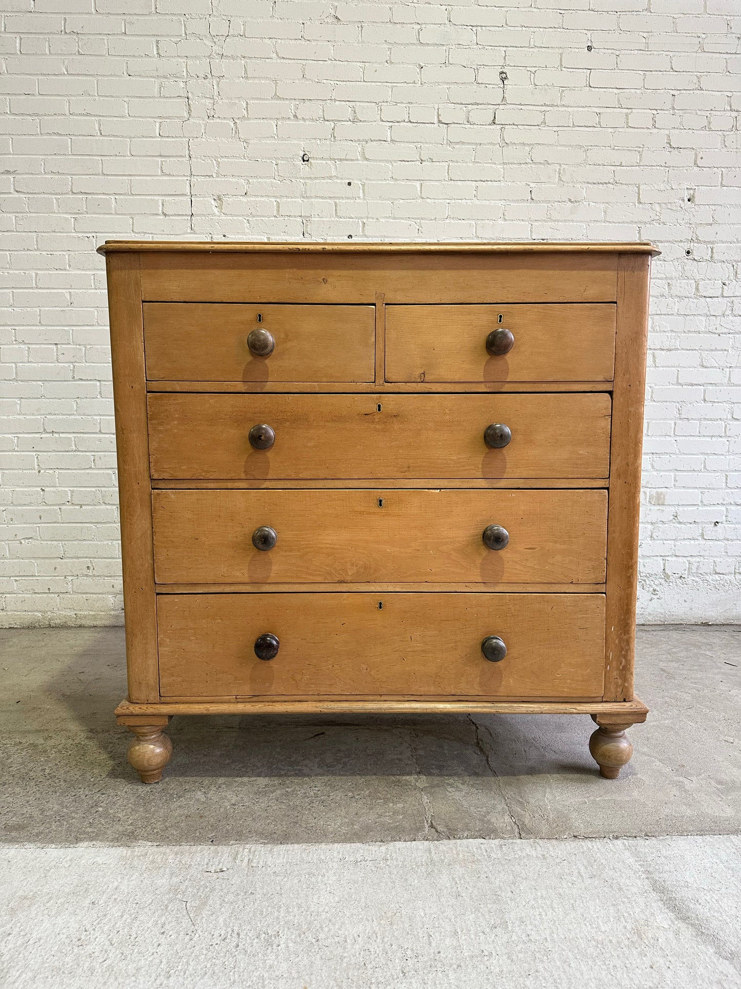 A Large Antique Pine Chest of Drawers with Mahogany Knobs c. 1860