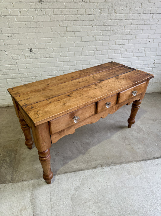 Antique Pine Harvest Table with Glass Knobs c. 1840