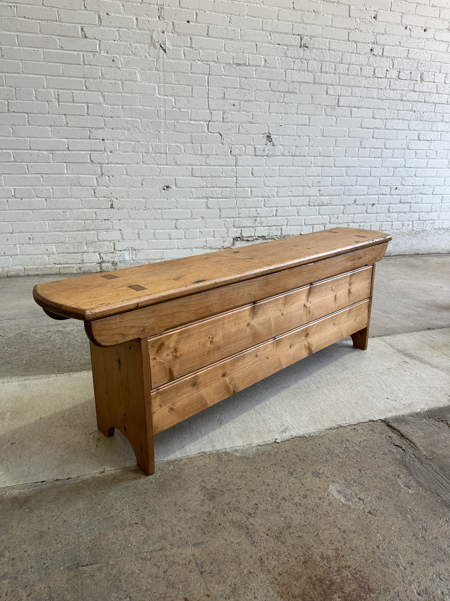 Antique Pine English Bench with Storage, c. 1890