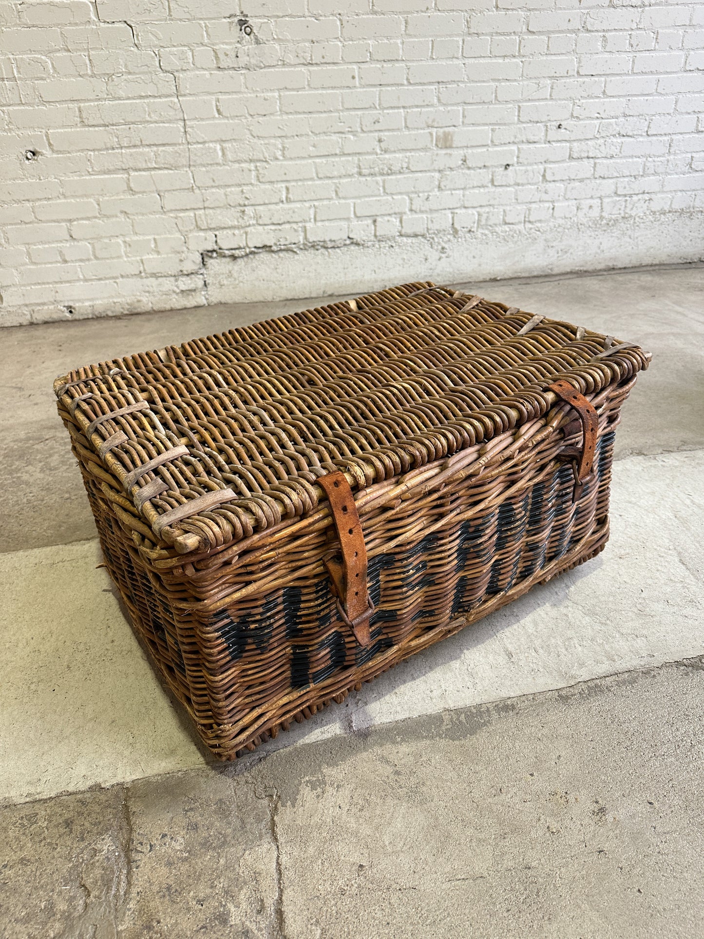 Antique English Mill Basket with Leather Straps, c. 1910