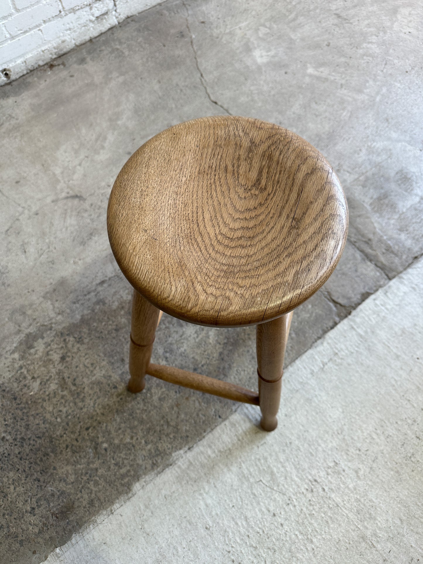 Antique Oak Tall English Stool c. 1910