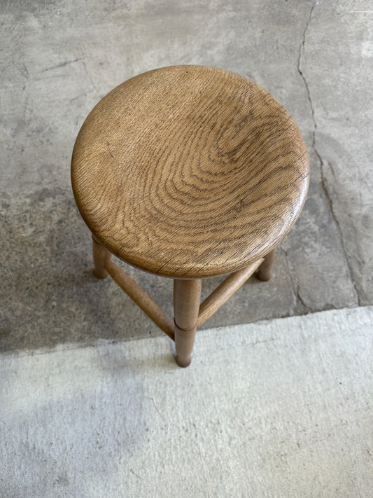 Antique Oak Tall English Stool c. 1910