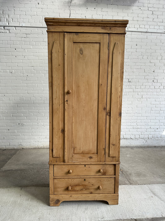 Antique Pine Narrow Cupboard with Drawers c. 1890