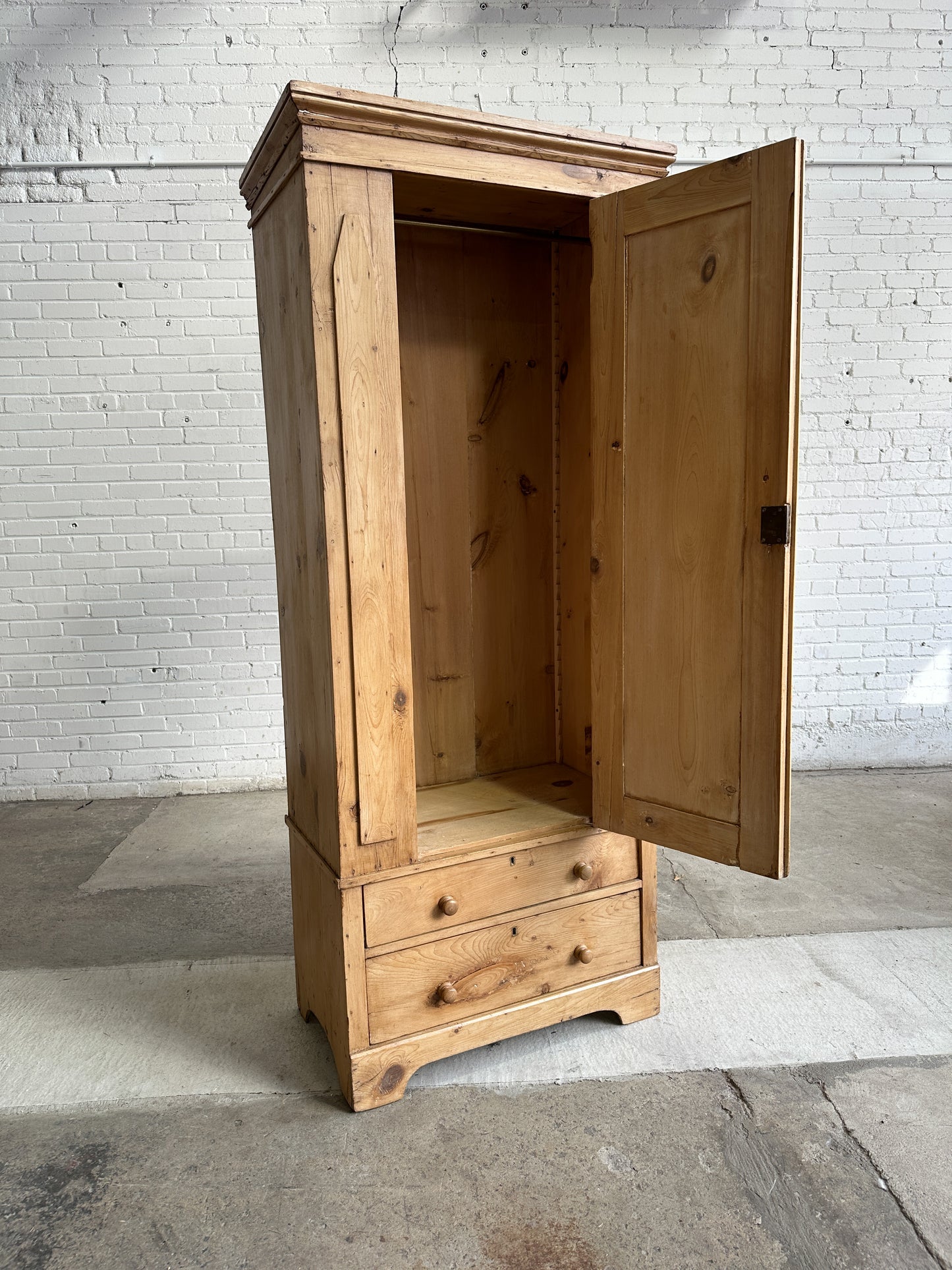 Antique Pine Narrow Cupboard with Drawers c. 1890