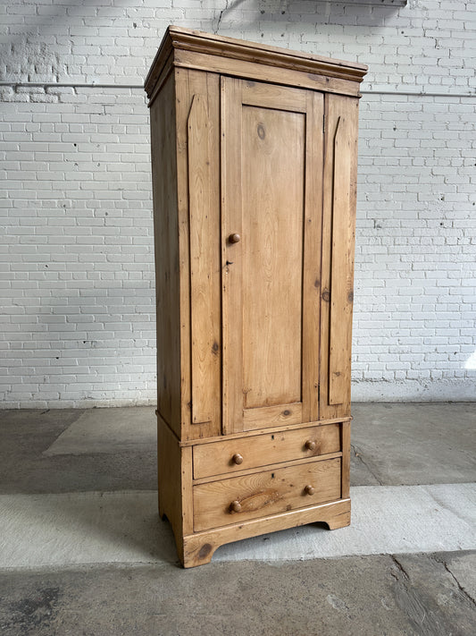 Antique Pine Narrow Cupboard with Drawers c. 1890