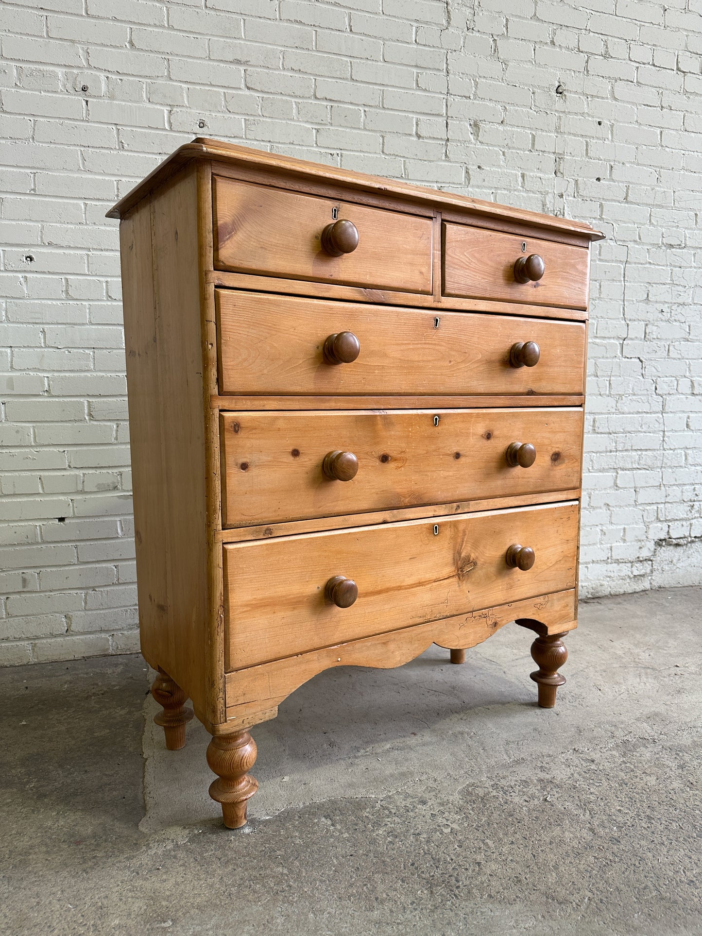 Tall Antique Pine English Chest of Drawers, c. 1870