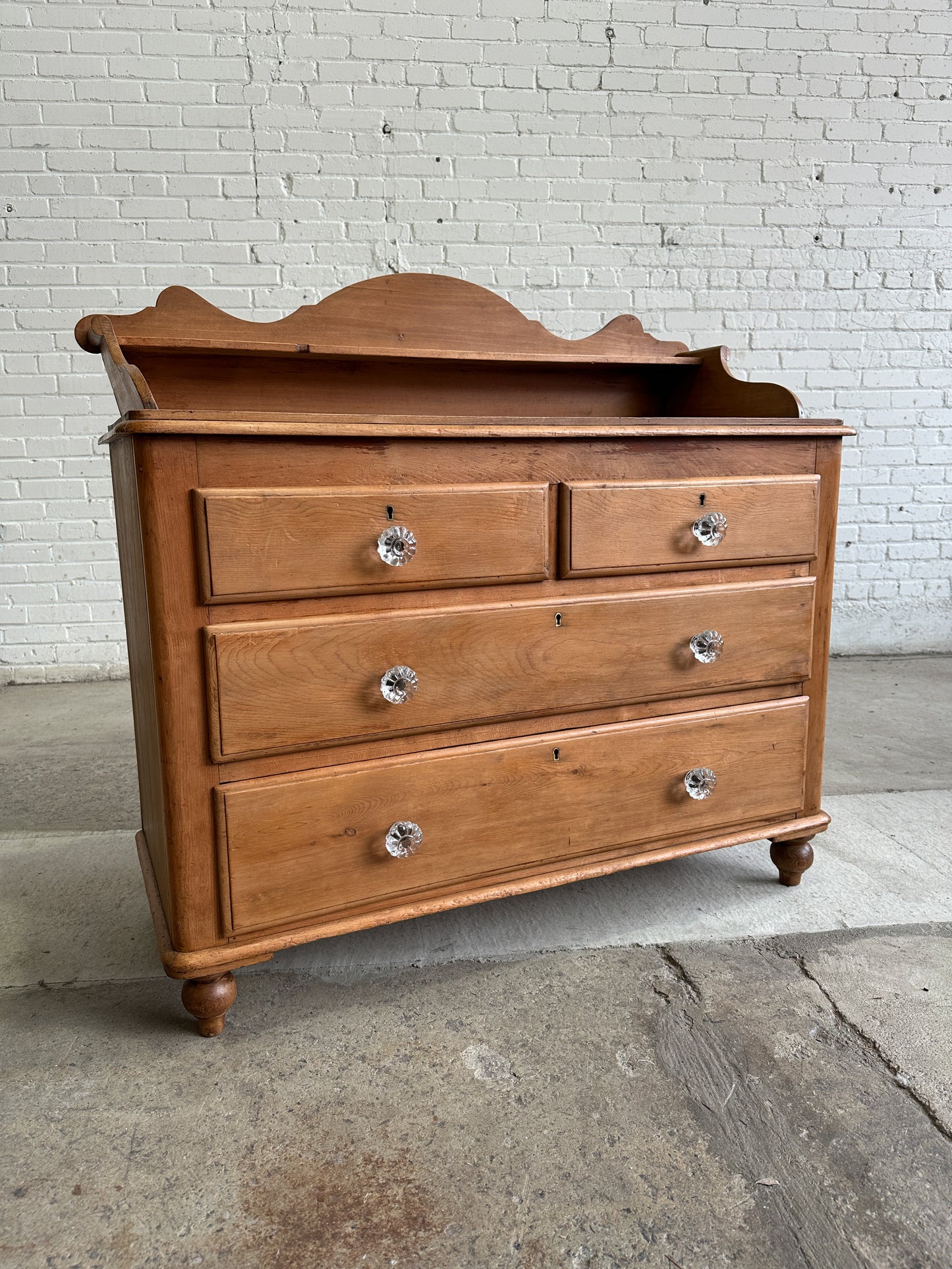 Antique Pine English Chest of Drawers with Flared Upstand c. 1870