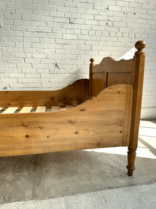 Extra Wide Antique Pine Sleigh Bed, c. 1900