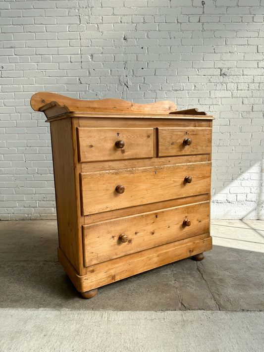 Antique Pine English Chest of Drawers with Flared Upstand c. 1880