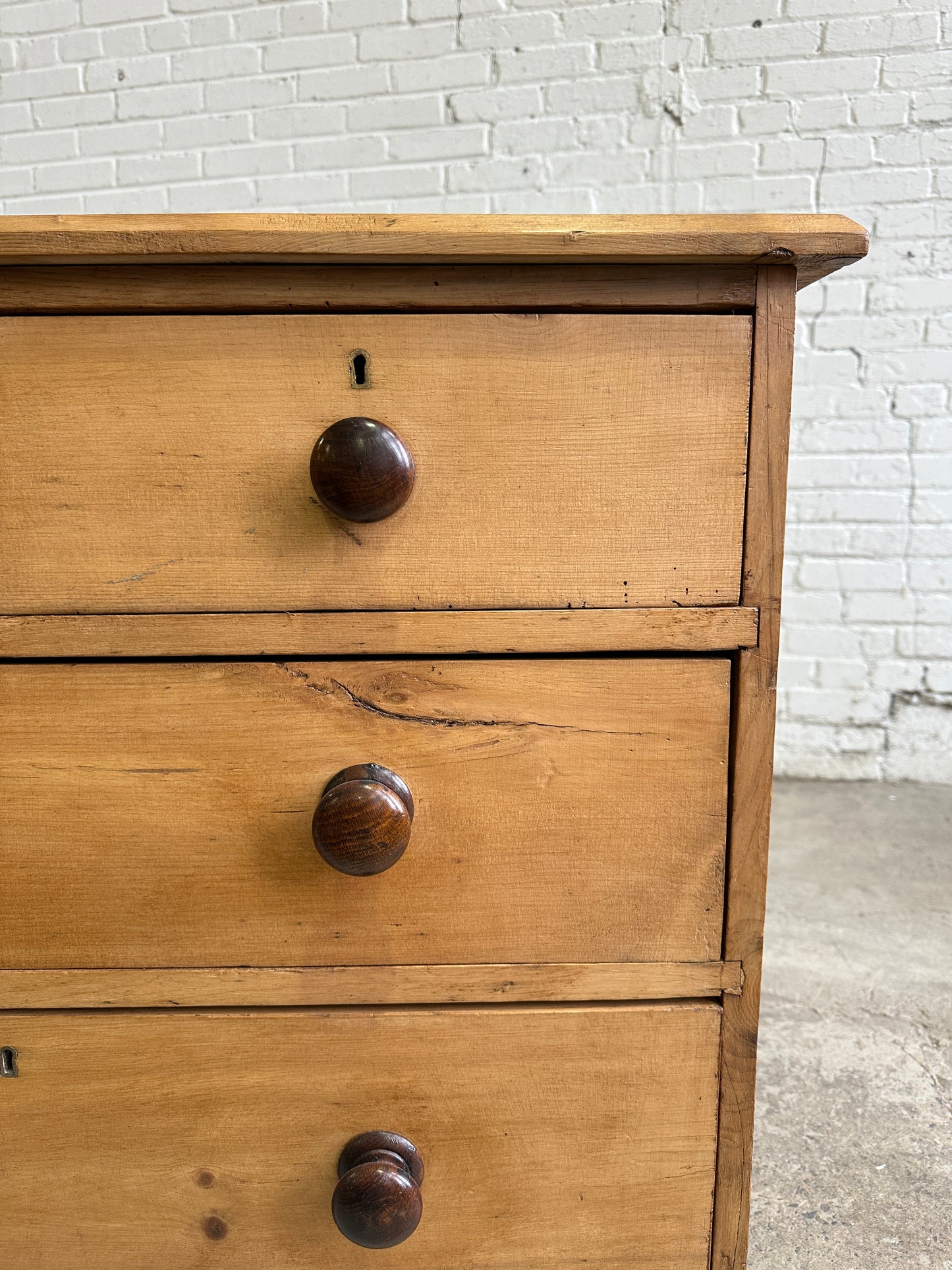 Antique Pine Chest of Drawers with Mahogany Knobs c. 1890