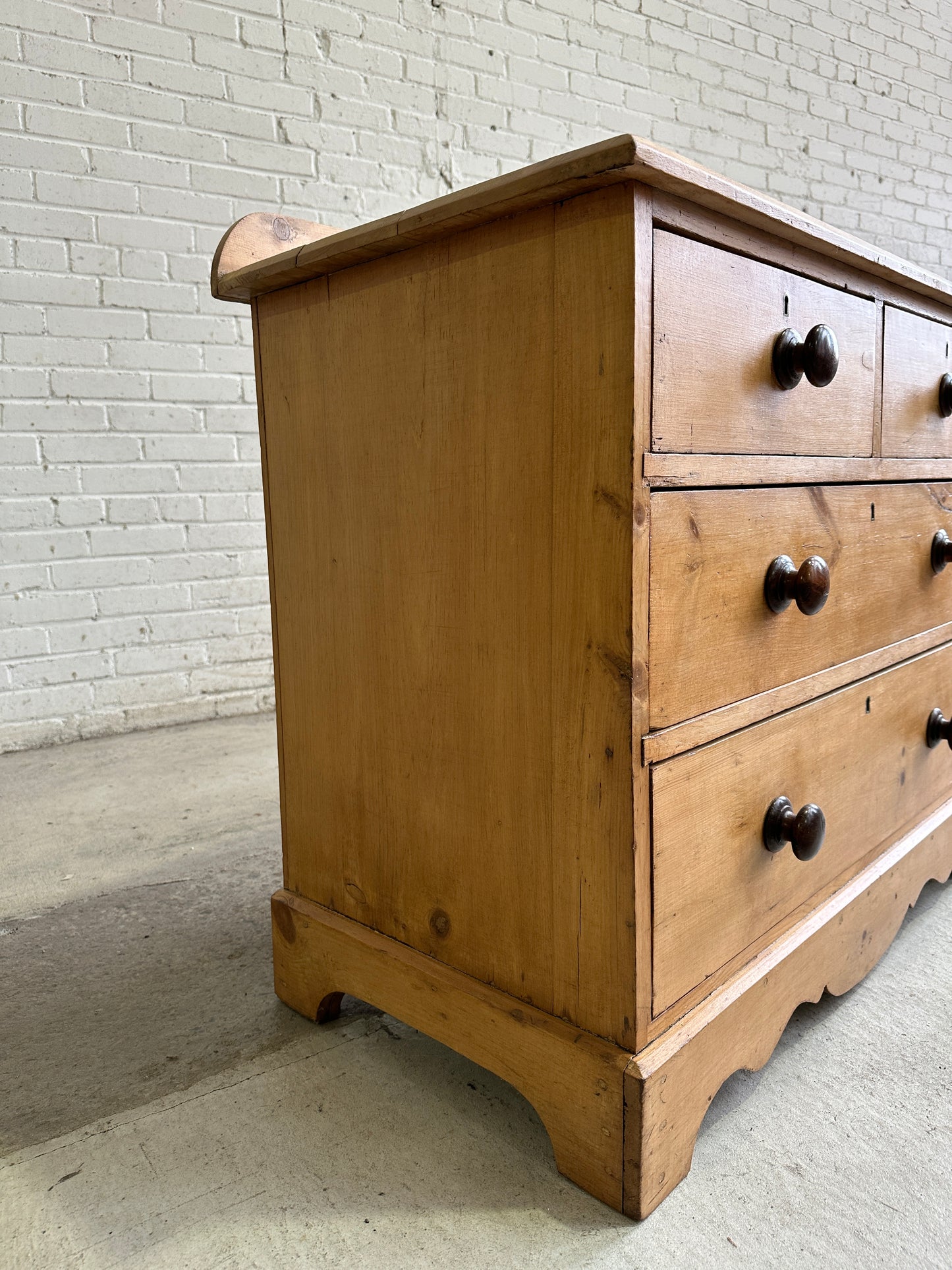 Antique Pine Chest of Drawers with Mahogany Knobs c. 1890