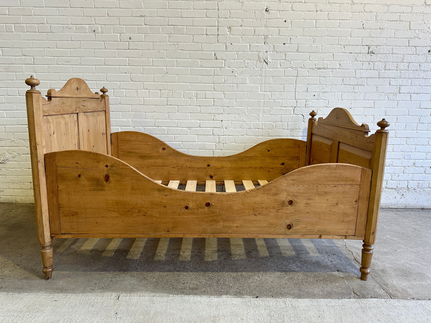 Wide Antique Pine Sleigh Bed c. 1890