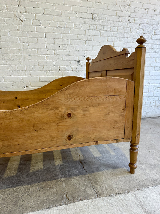 Wide Antique Pine Sleigh Bed c. 1890