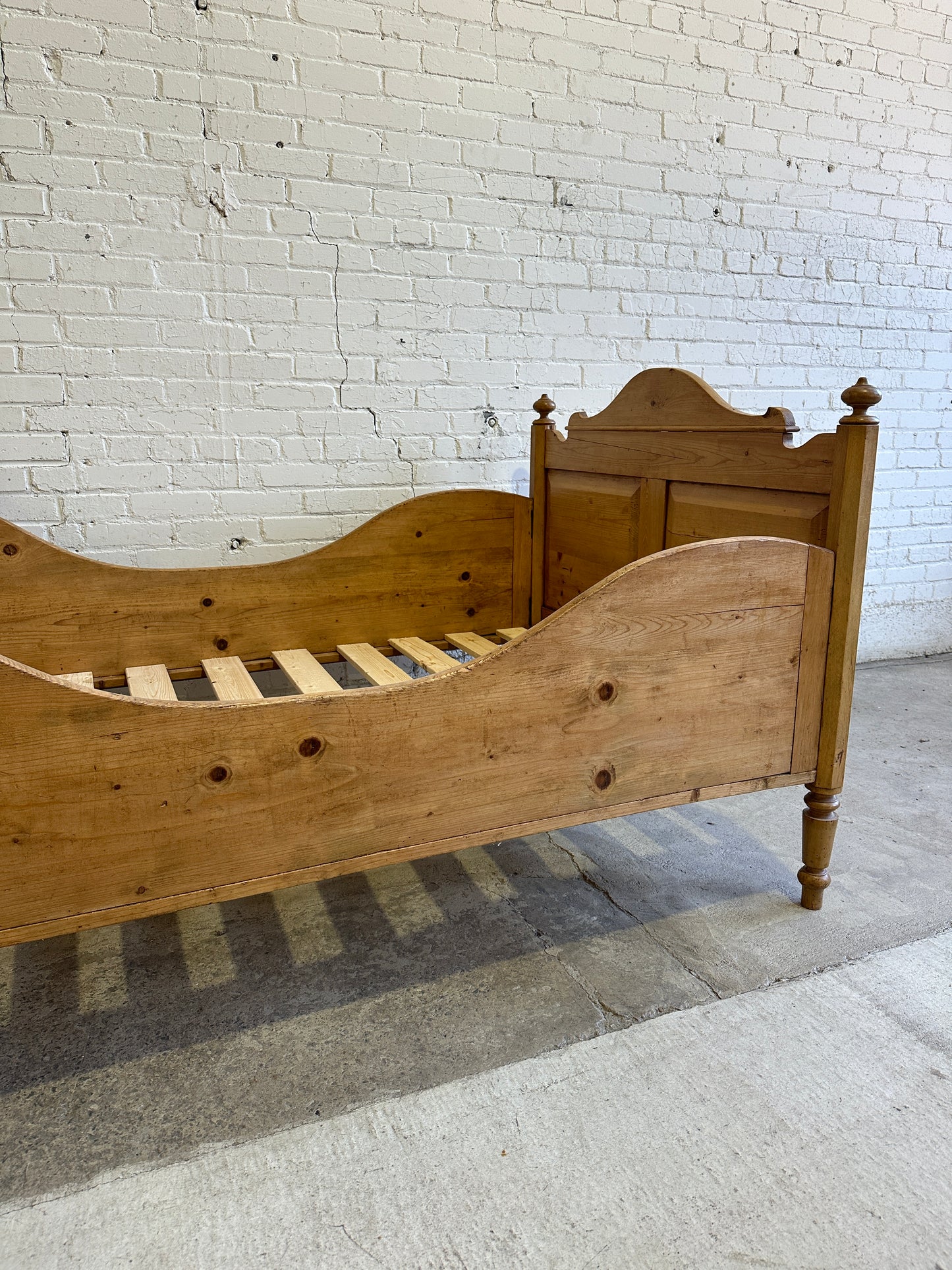 Wide Antique Pine Sleigh Bed c. 1890