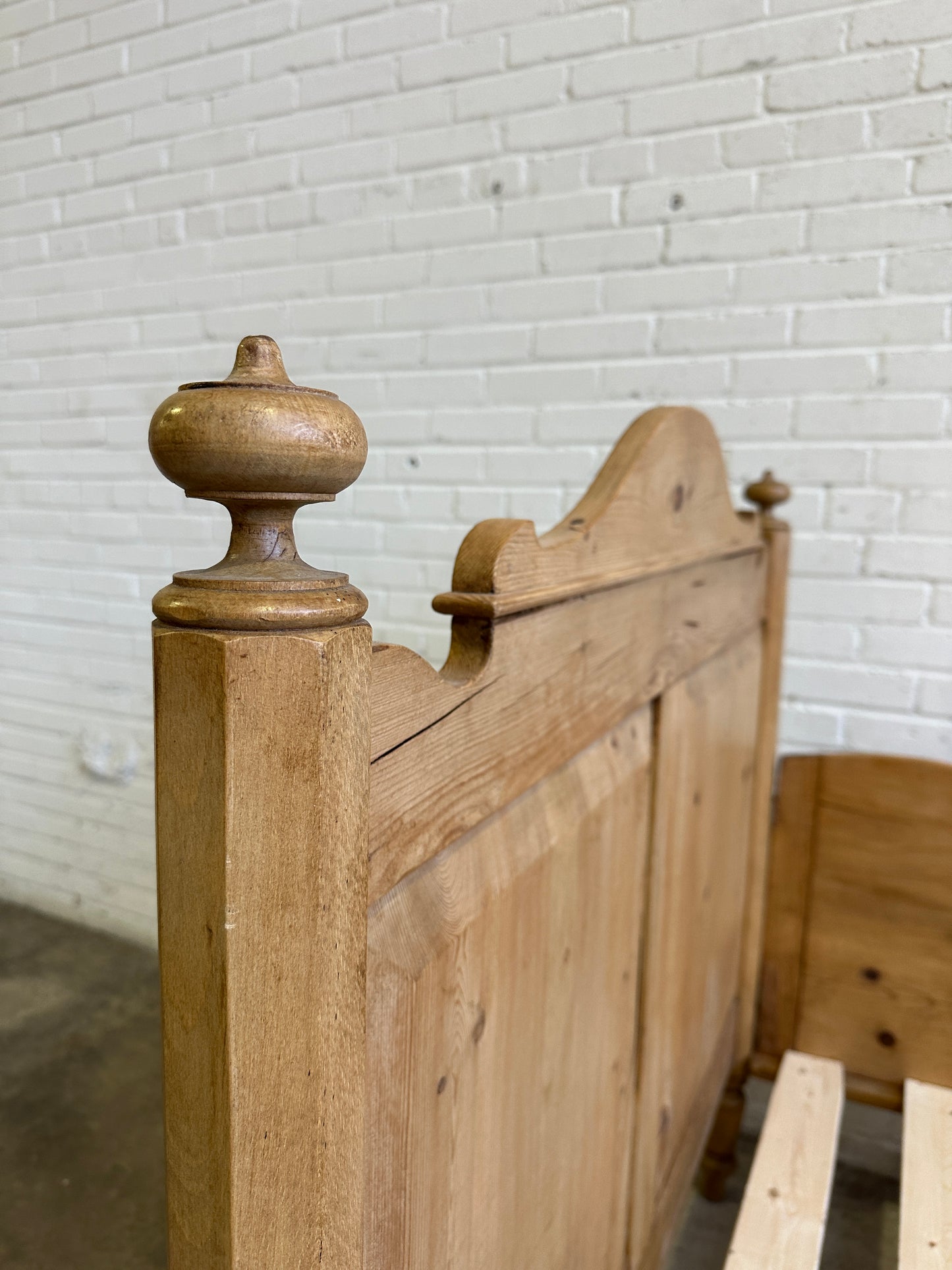 Wide Antique Pine Sleigh Bed c. 1890