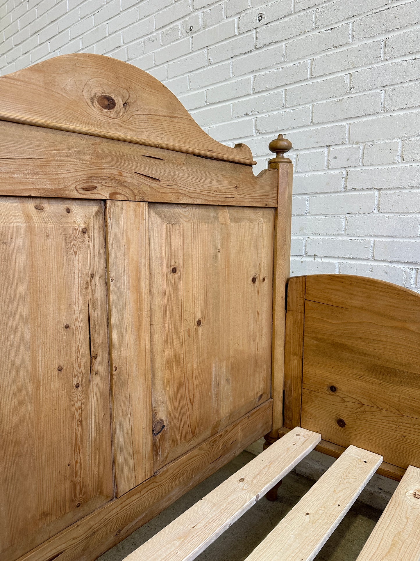 Wide Antique Pine Sleigh Bed c. 1890