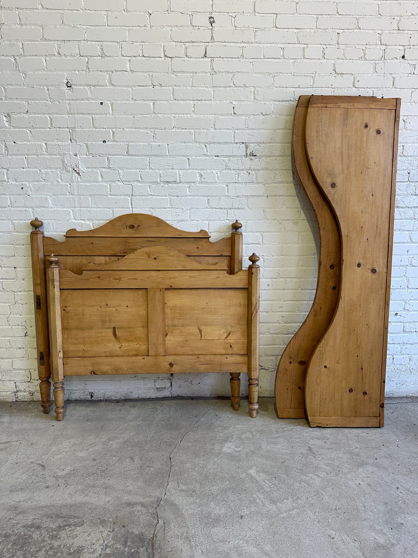 Wide Antique Pine Sleigh Bed c. 1890