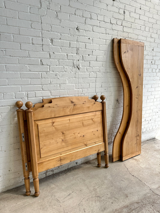 Antique Pine Sleigh Bed with Squared Top, c. 1900