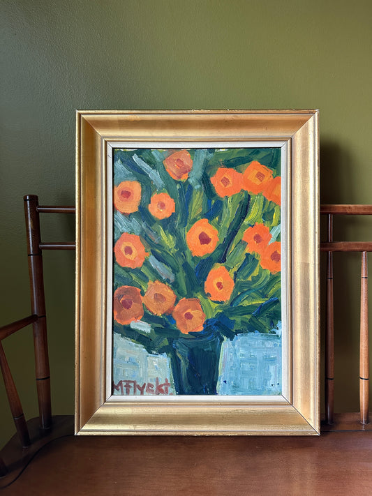 Bright Bouquet: Vintage Swedish Oil on Canvas