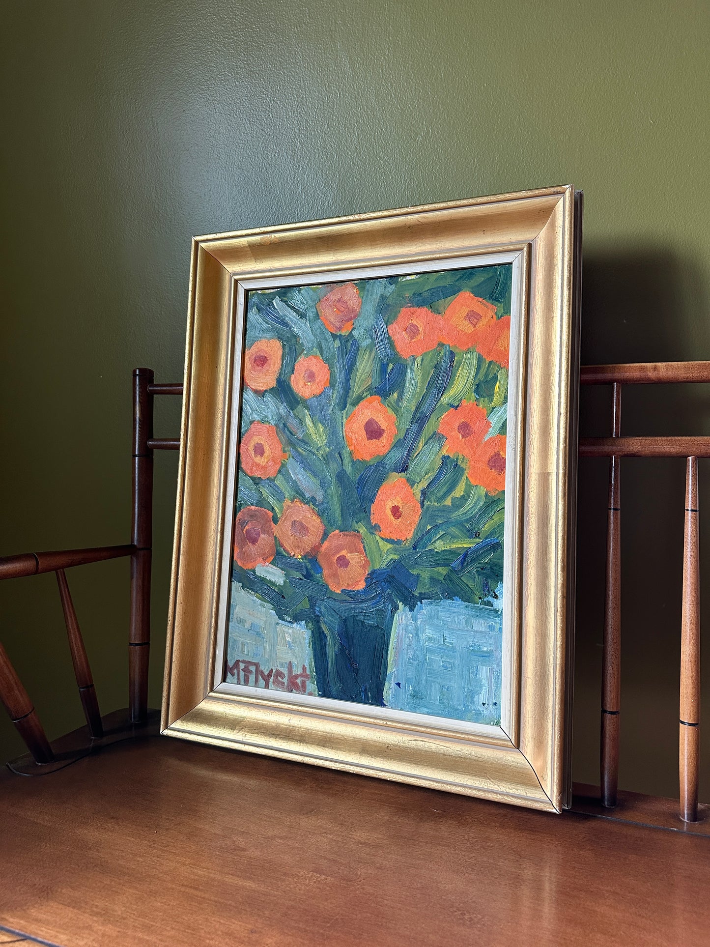 Bright Bouquet: Vintage Swedish Oil on Canvas