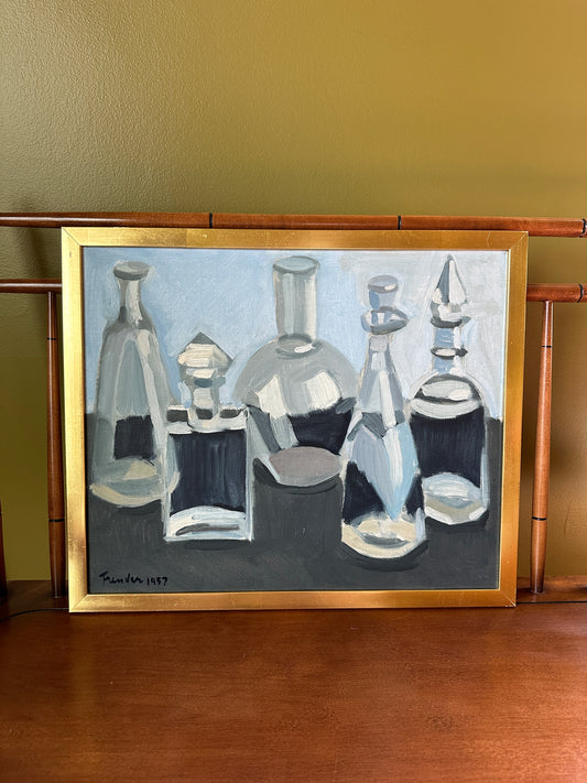 Glass Perfume Bottles: Vintage Swedish Oil on Canvas