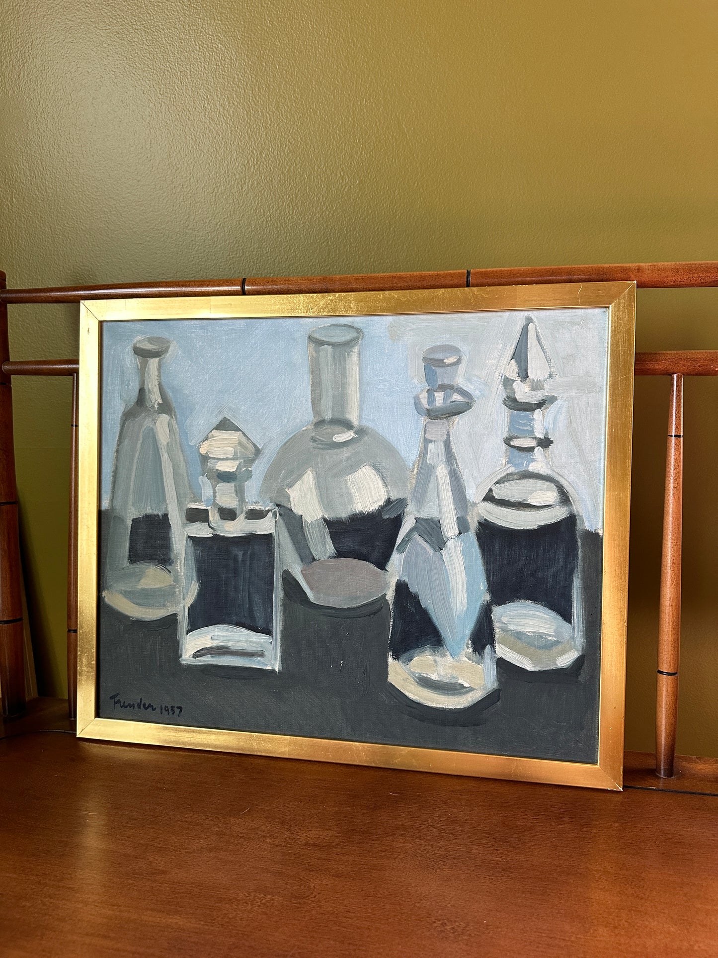 Glass Perfume Bottles: Vintage Swedish Oil on Canvas