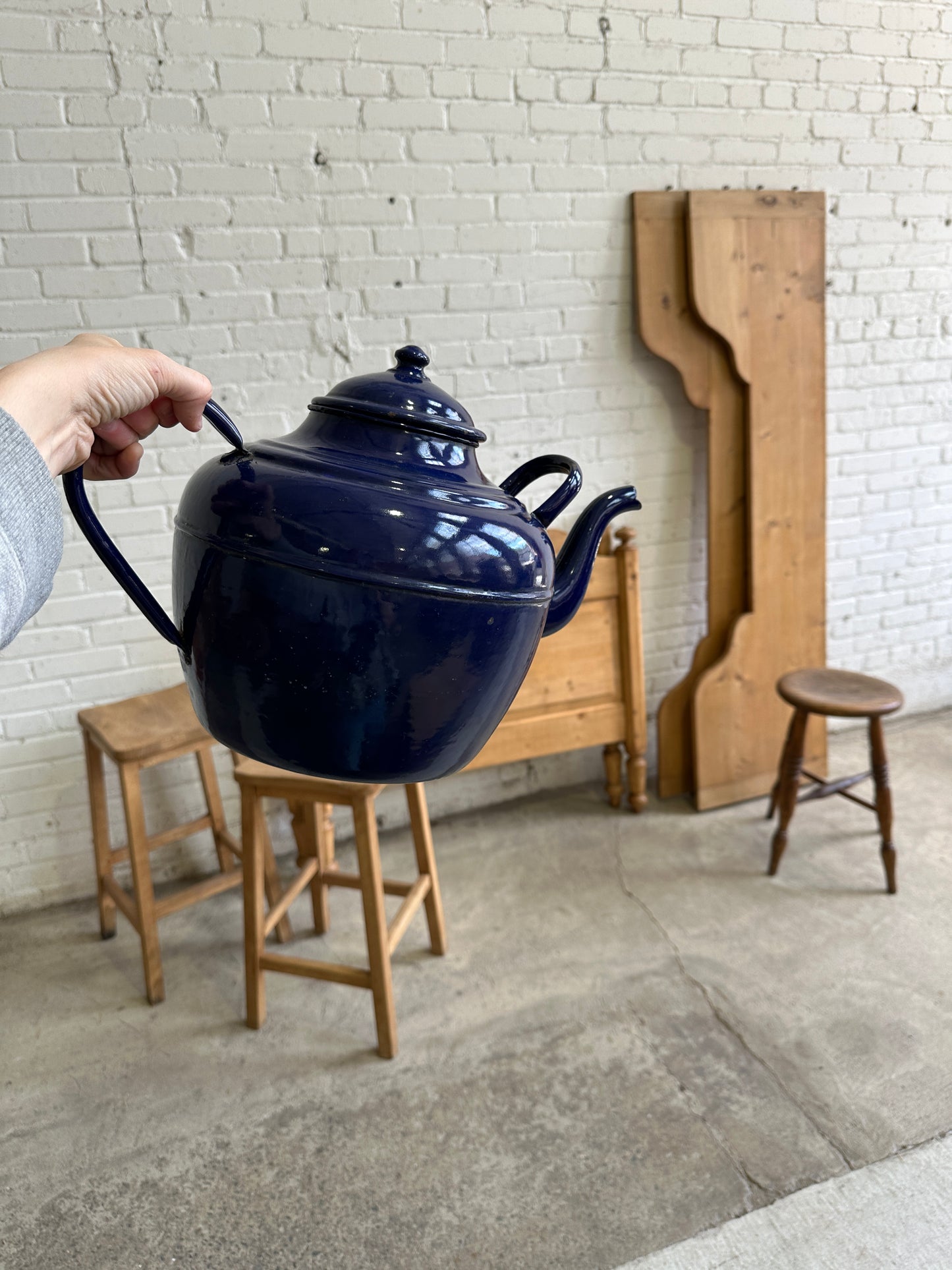 A Large European Antique Enamel Teapot