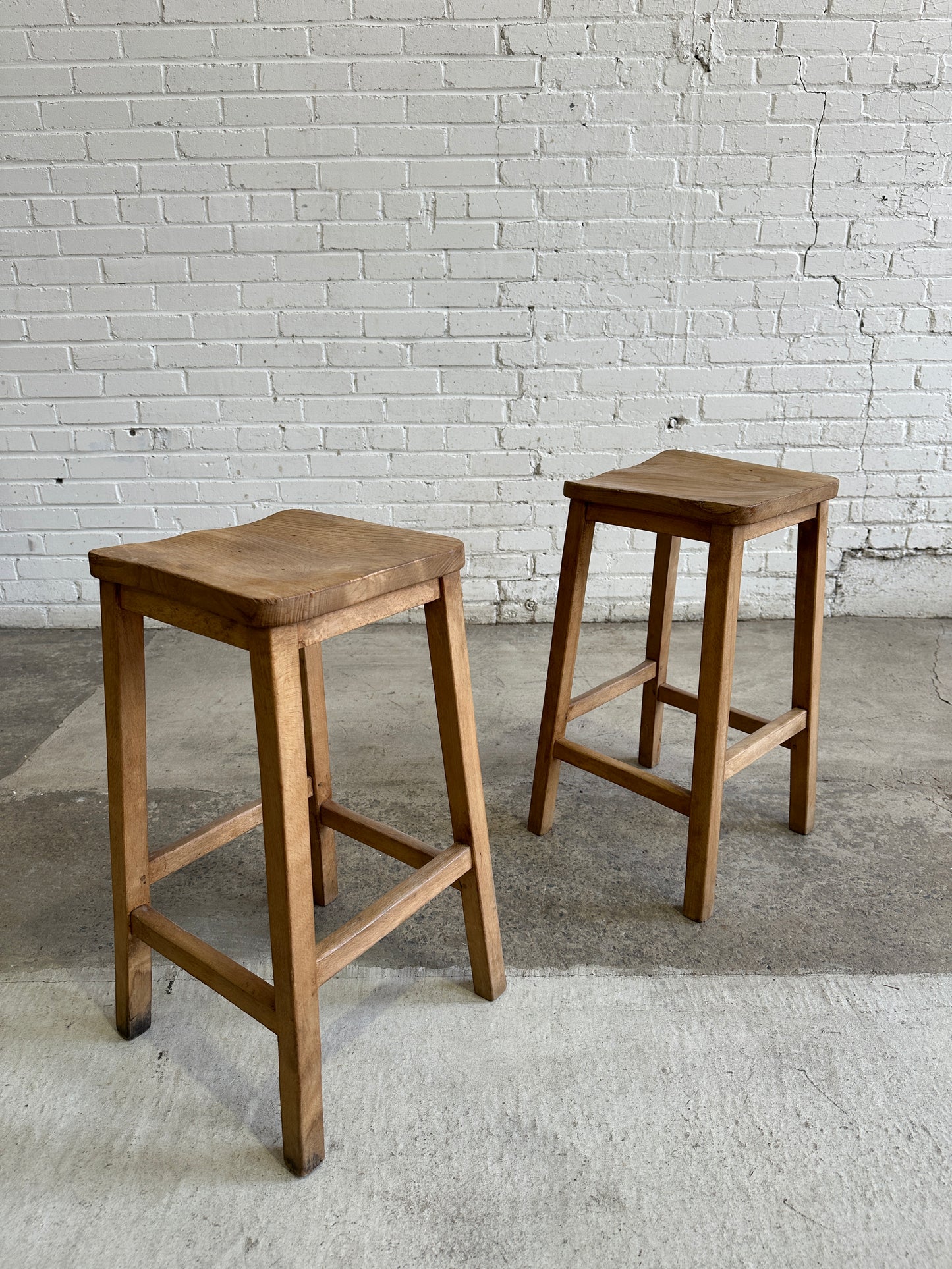 Antique English Pair of Stools with Saddle Seats, c. 1920