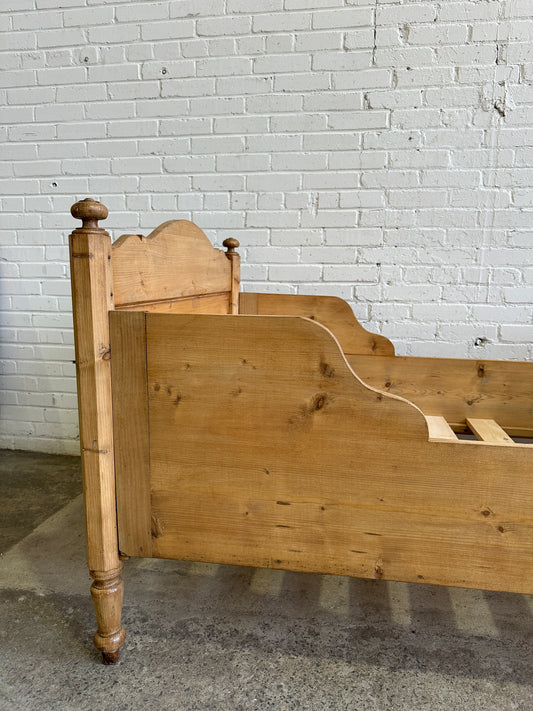 Antique Pine Sleigh Bed with Deep Side Rails