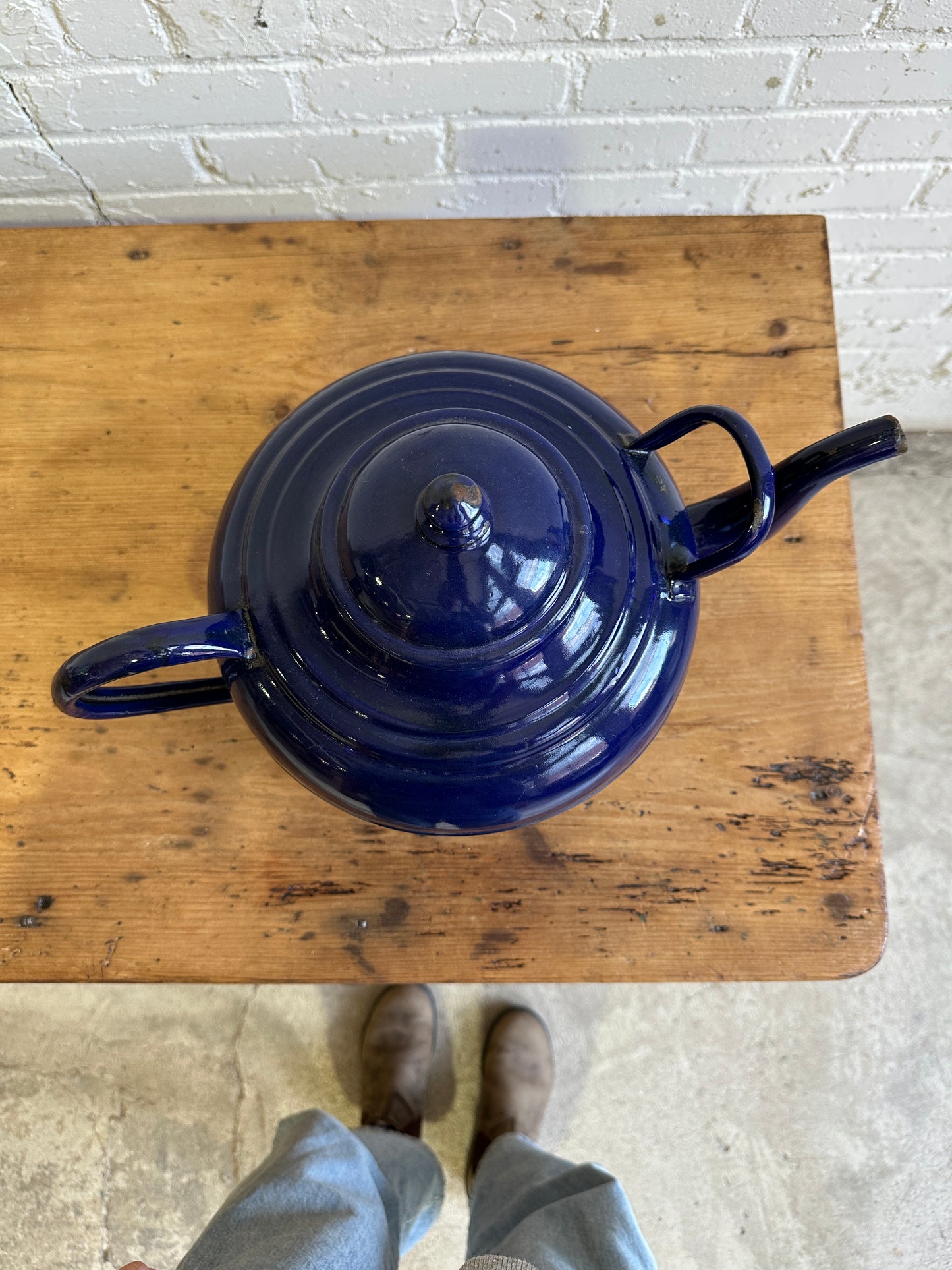 A Large European Antique Enamel Teapot