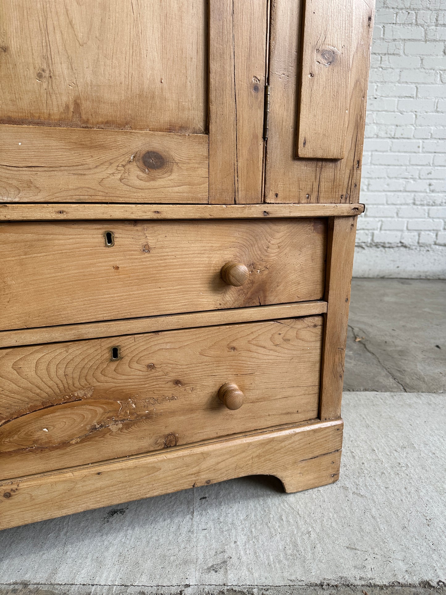 Antique Pine Narrow Cupboard with Drawers c. 1890