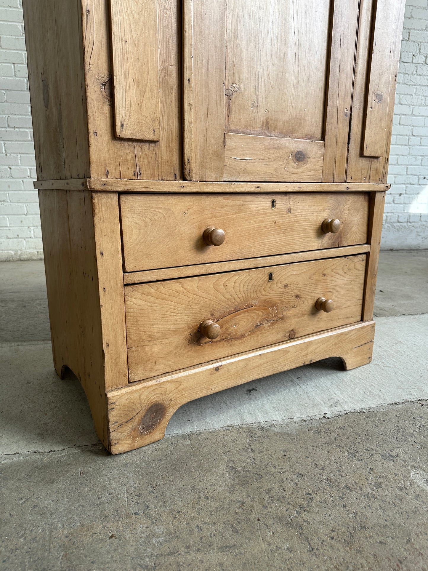 Antique Pine Narrow Cupboard with Drawers c. 1890