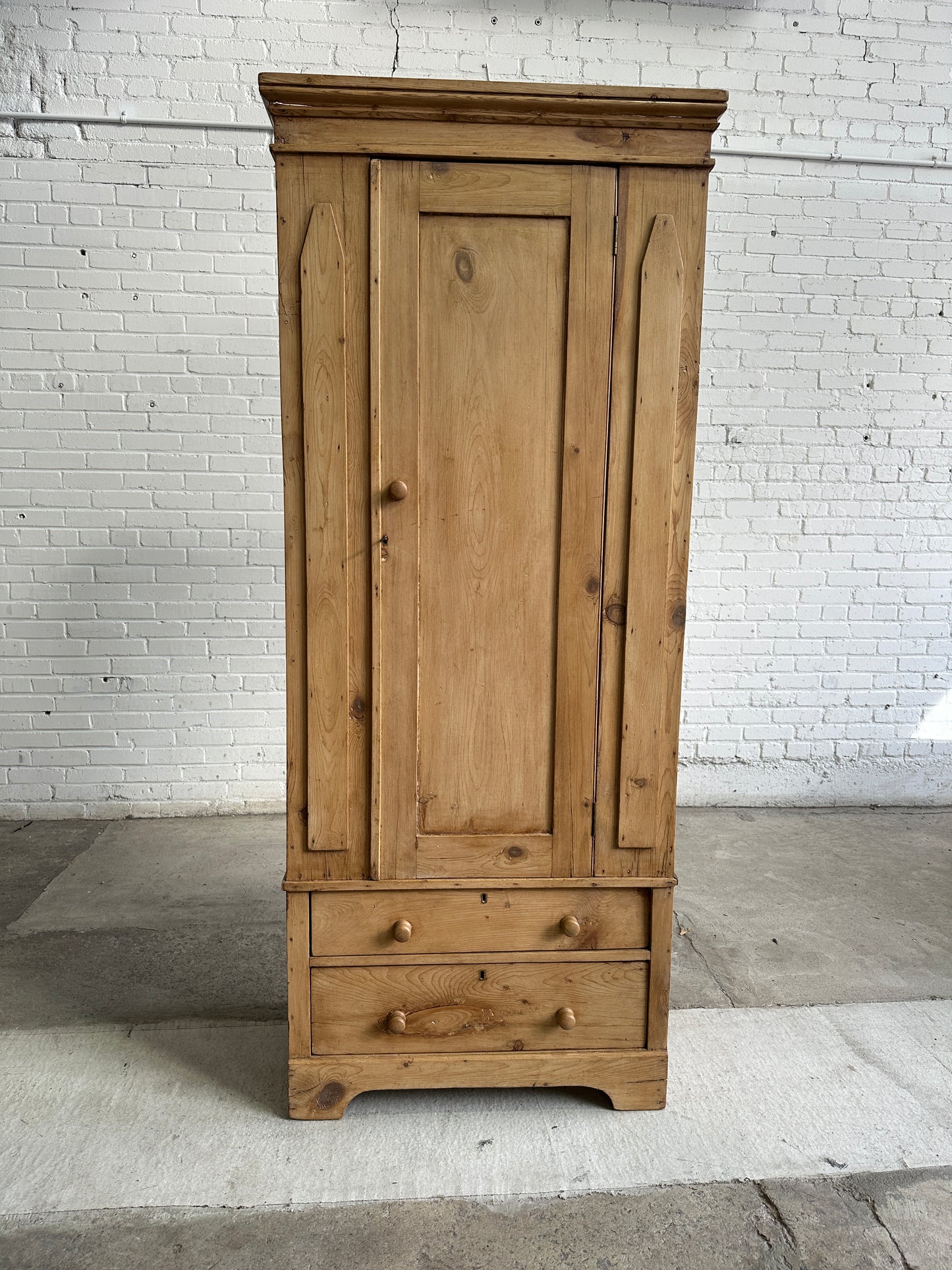 Antique Pine Narrow Cupboard with Drawers c. 1890