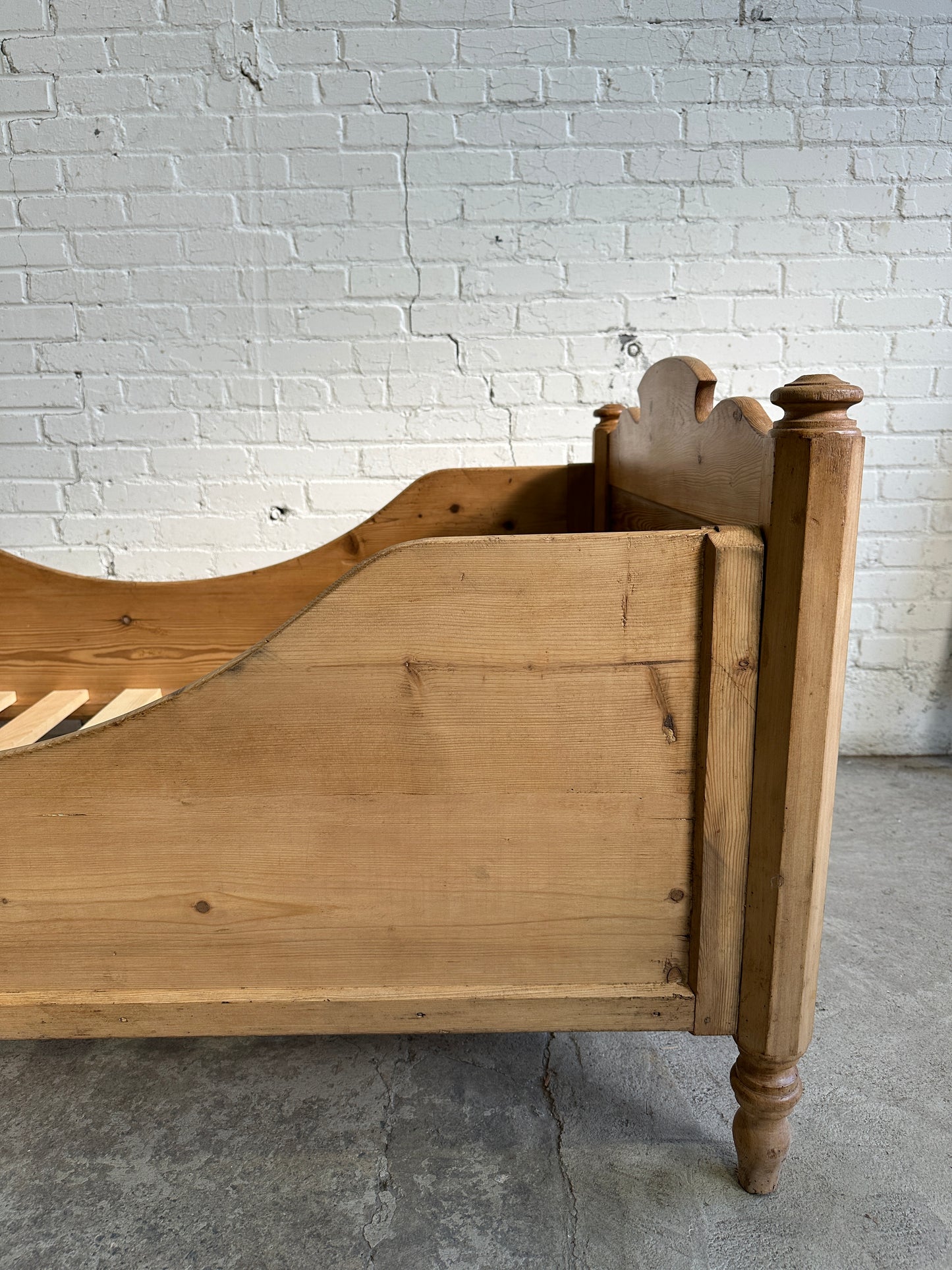 Antique Pine Sleigh Bed with Deep Side Rails, c. 1890