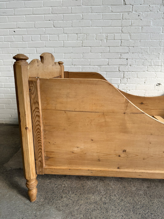 Antique Pine Sleigh Bed with Deep Side Rails, c. 1890