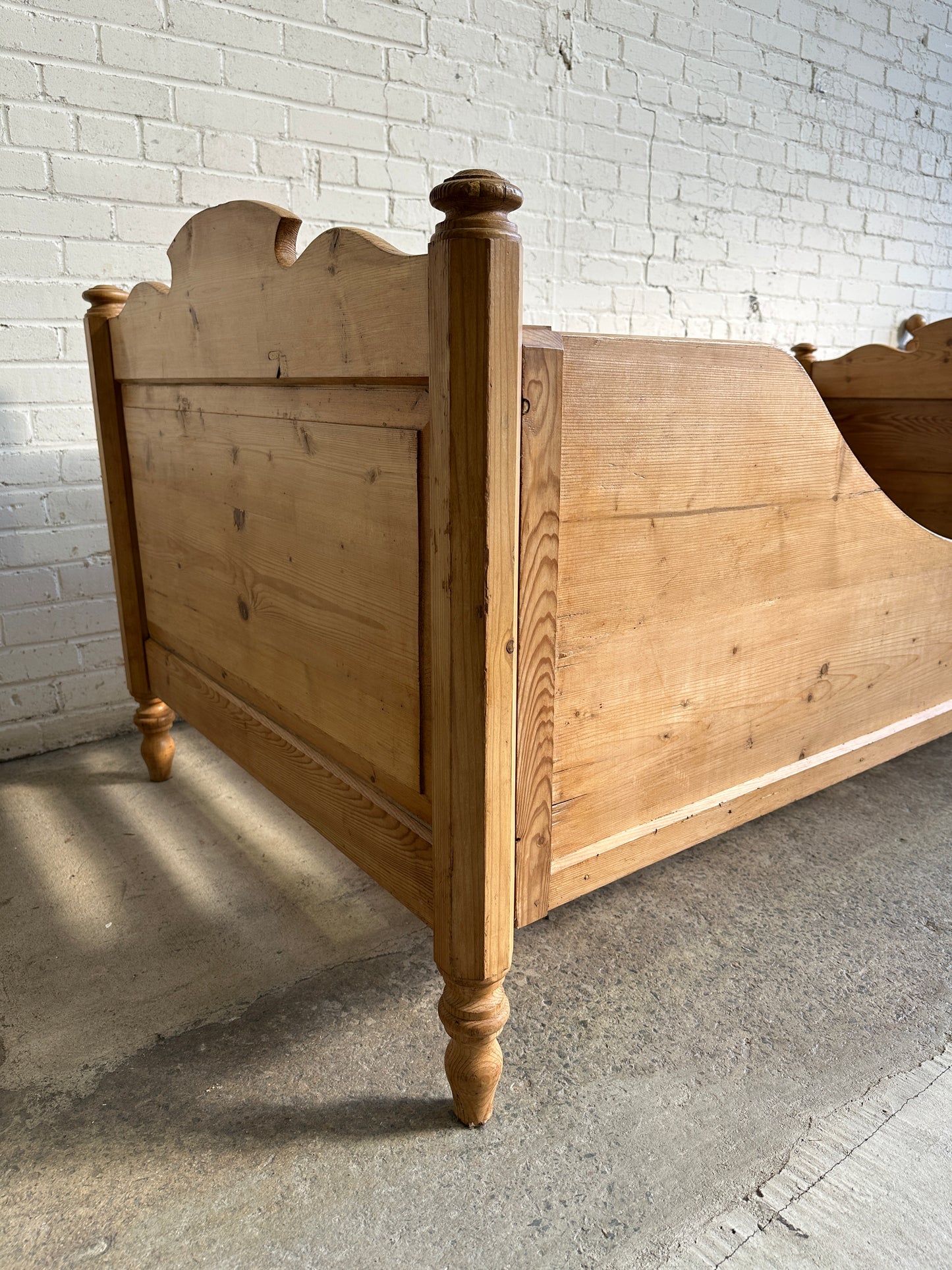 Antique Pine Sleigh Bed with Deep Side Rails, c. 1890