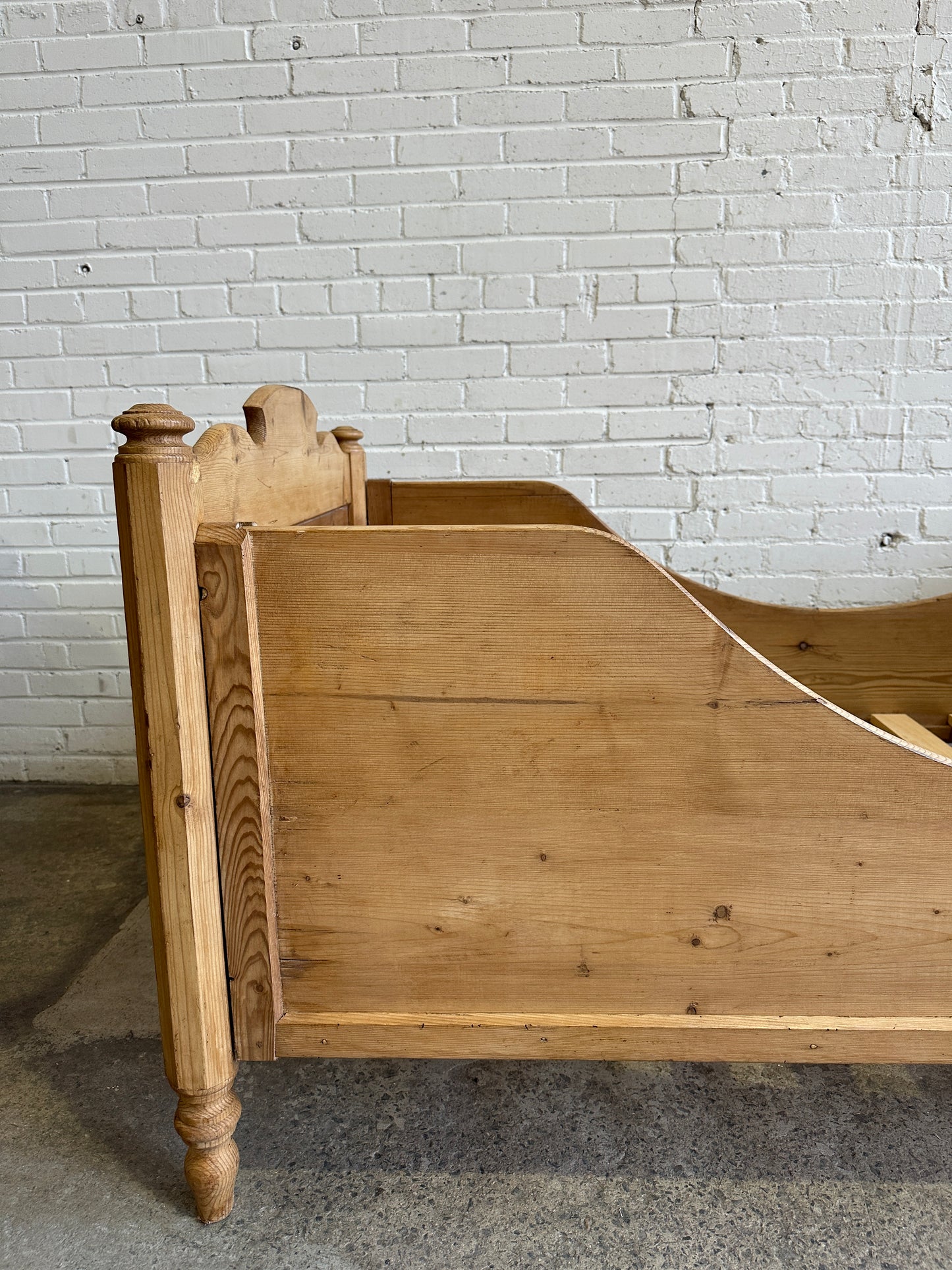 Antique Pine Sleigh Bed with Deep Side Rails, c. 1890