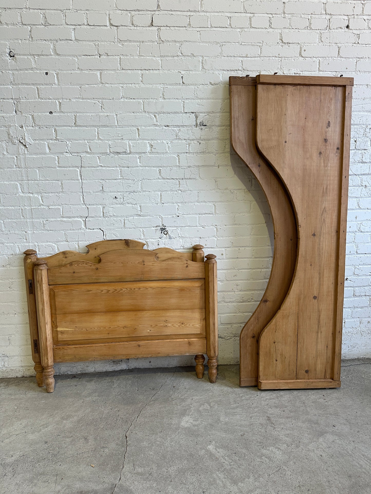 Antique Pine Sleigh Bed with Deep Side Rails, c. 1890