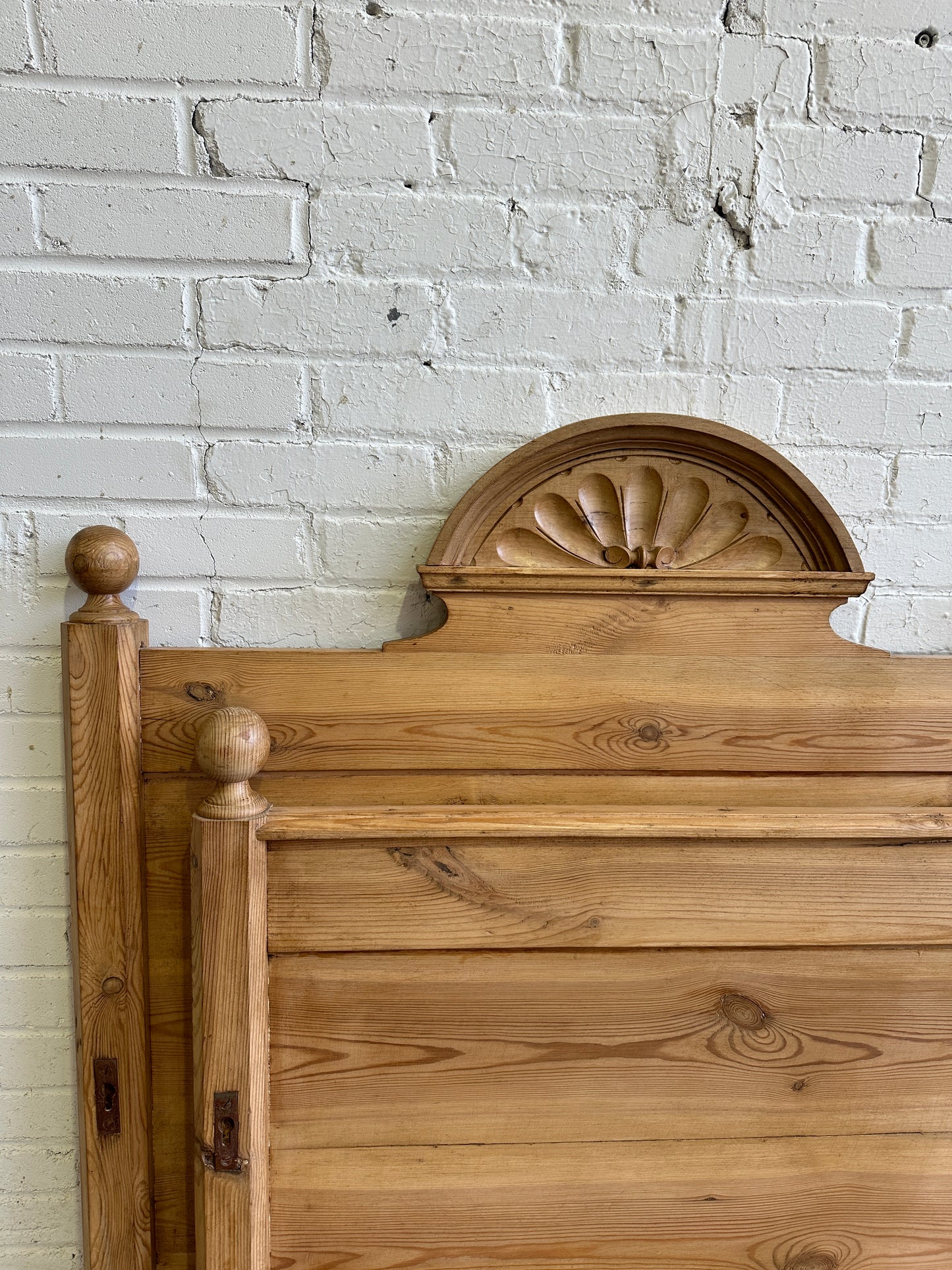 Antique Pine Sleigh Bed with Pediment c. 1890