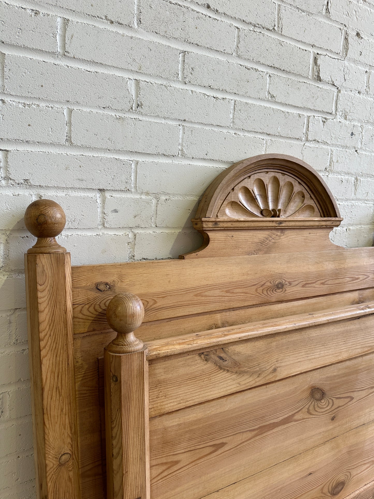 Antique Pine Sleigh Bed with Pediment c. 1890