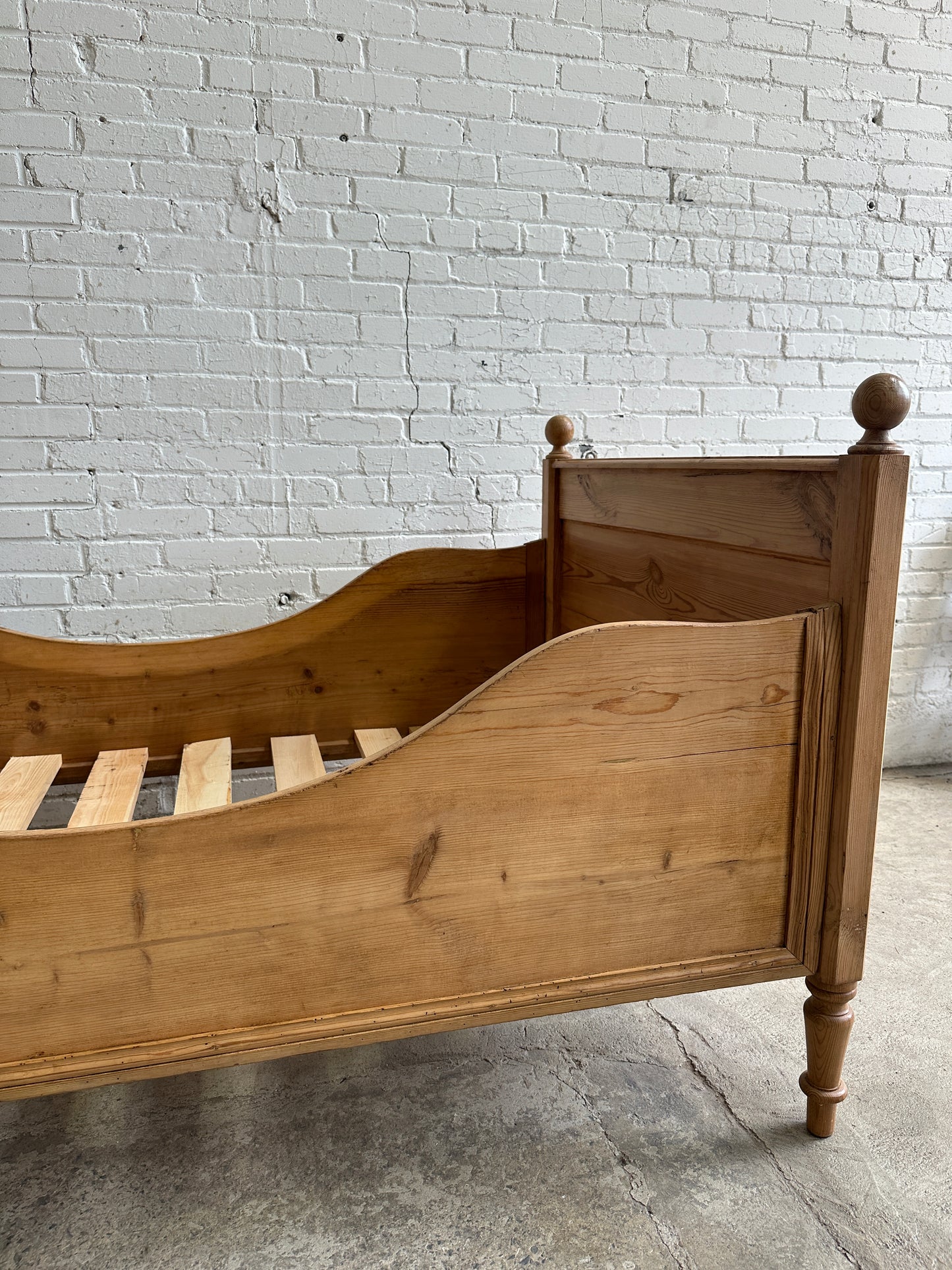 Antique Pine Sleigh Bed with Pediment c. 1890