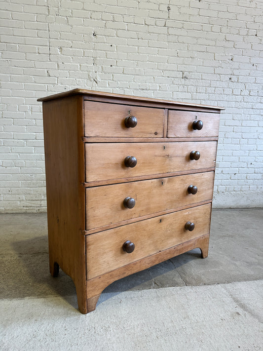 Antique Pine Chest of Drawers with Dark Knobs c. 1840