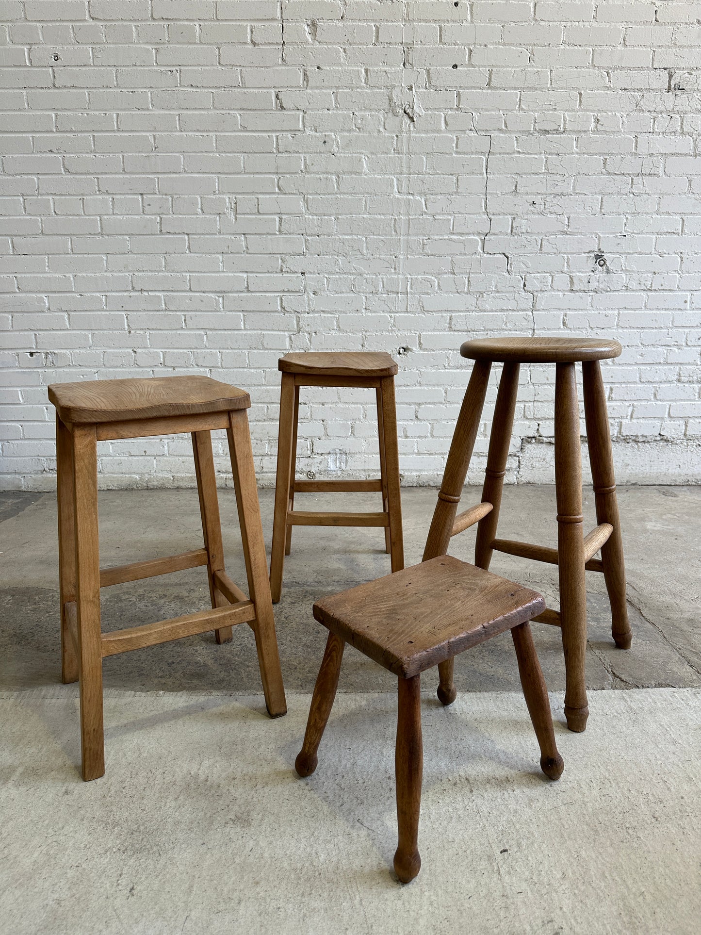 Antique Oak Tall English Stool c. 1910