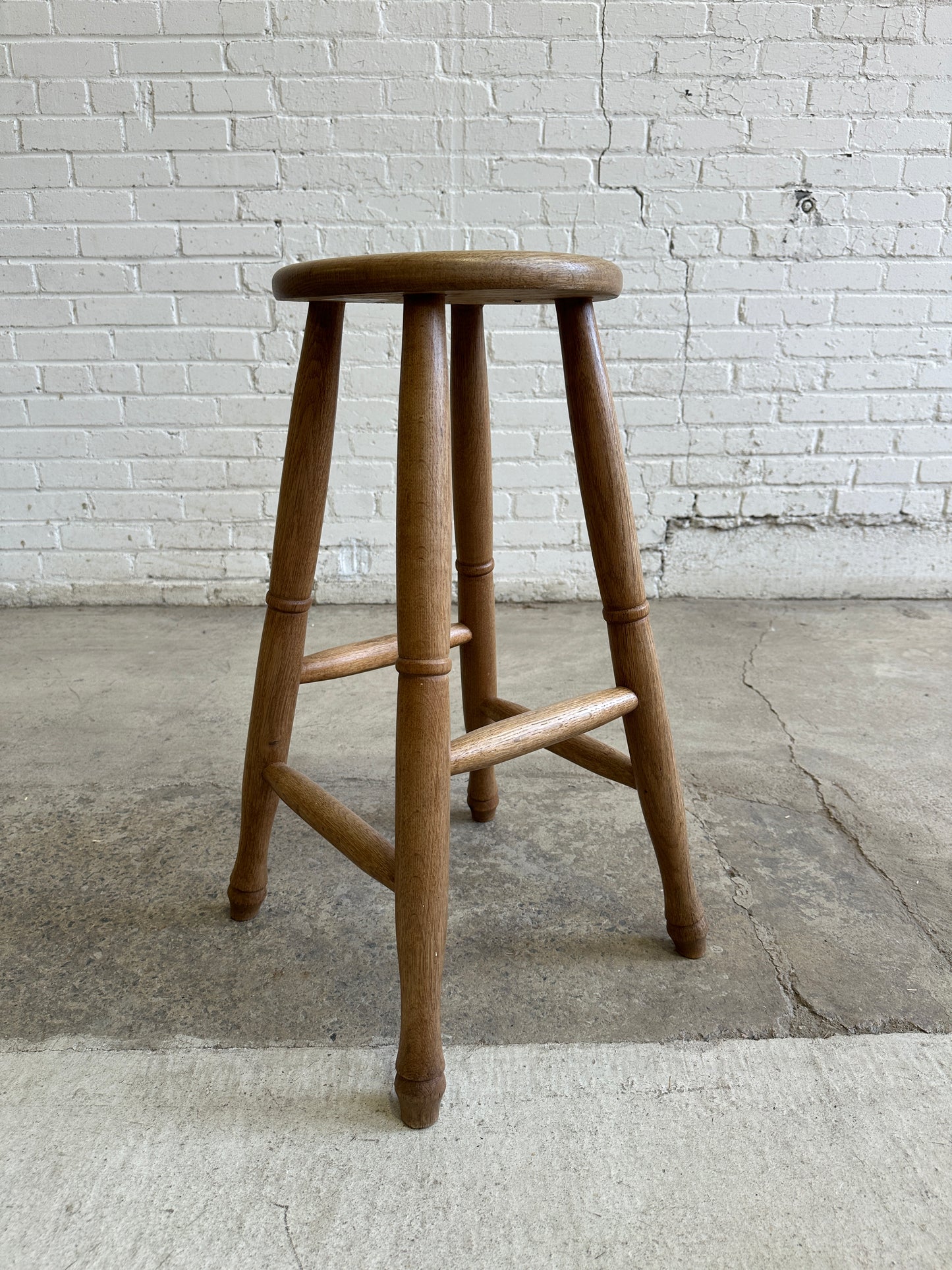 Antique Oak Tall English Stool c. 1910