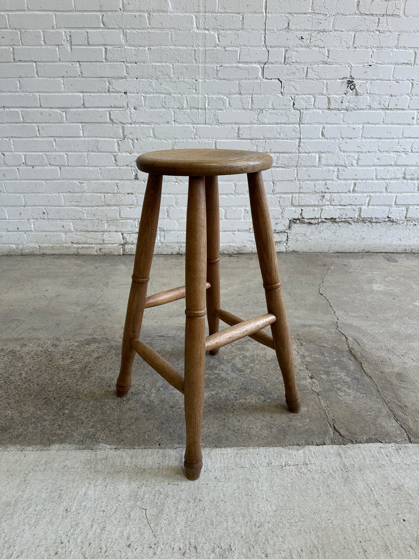 Antique Oak Tall English Stool c. 1910