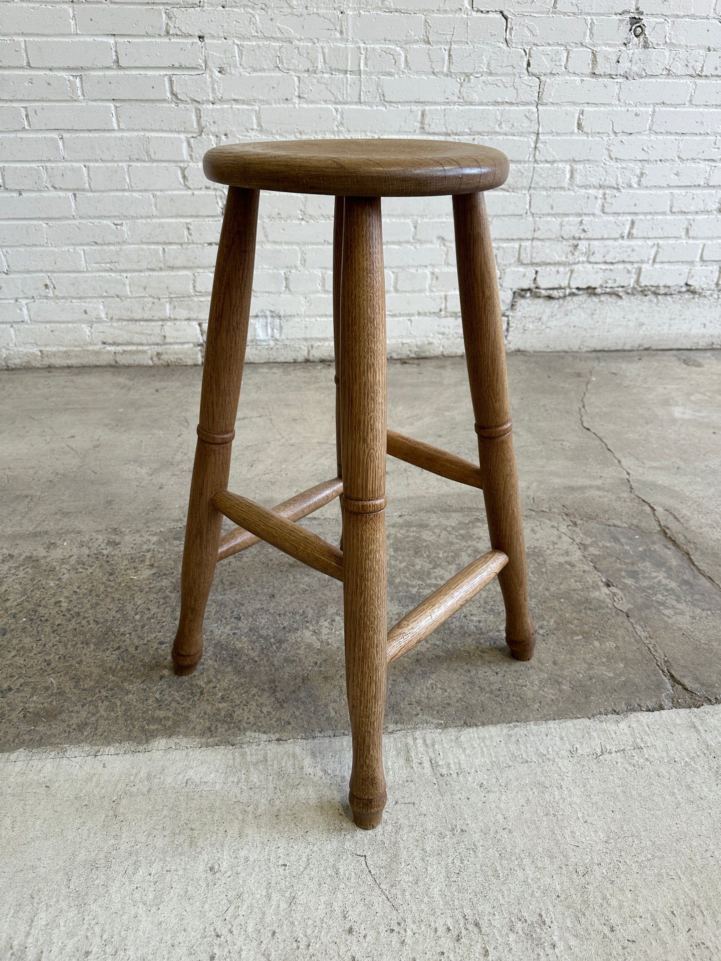 Antique Oak Tall English Stool c. 1910