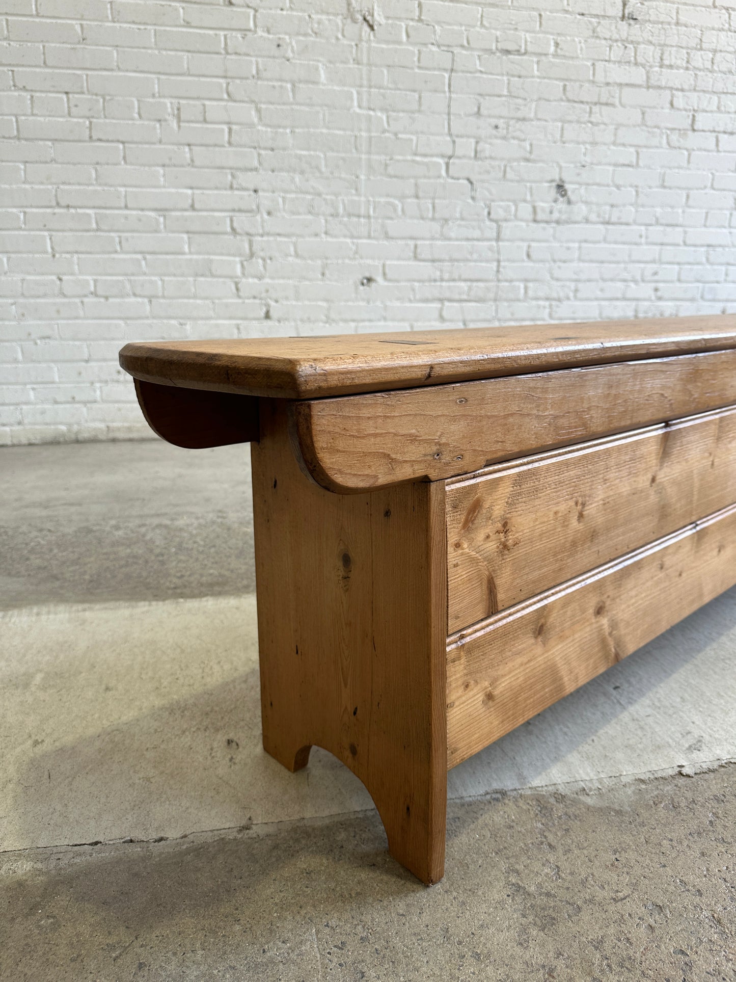 Antique Pine English Bench with Storage, c. 1890